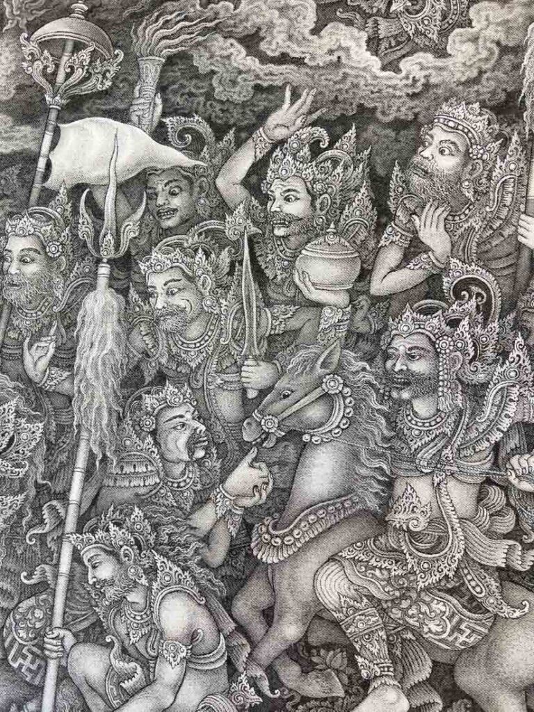 traditional balinese painting with horses